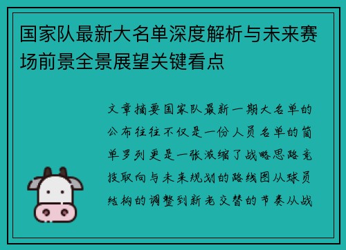 国家队最新大名单深度解析与未来赛场前景全景展望关键看点